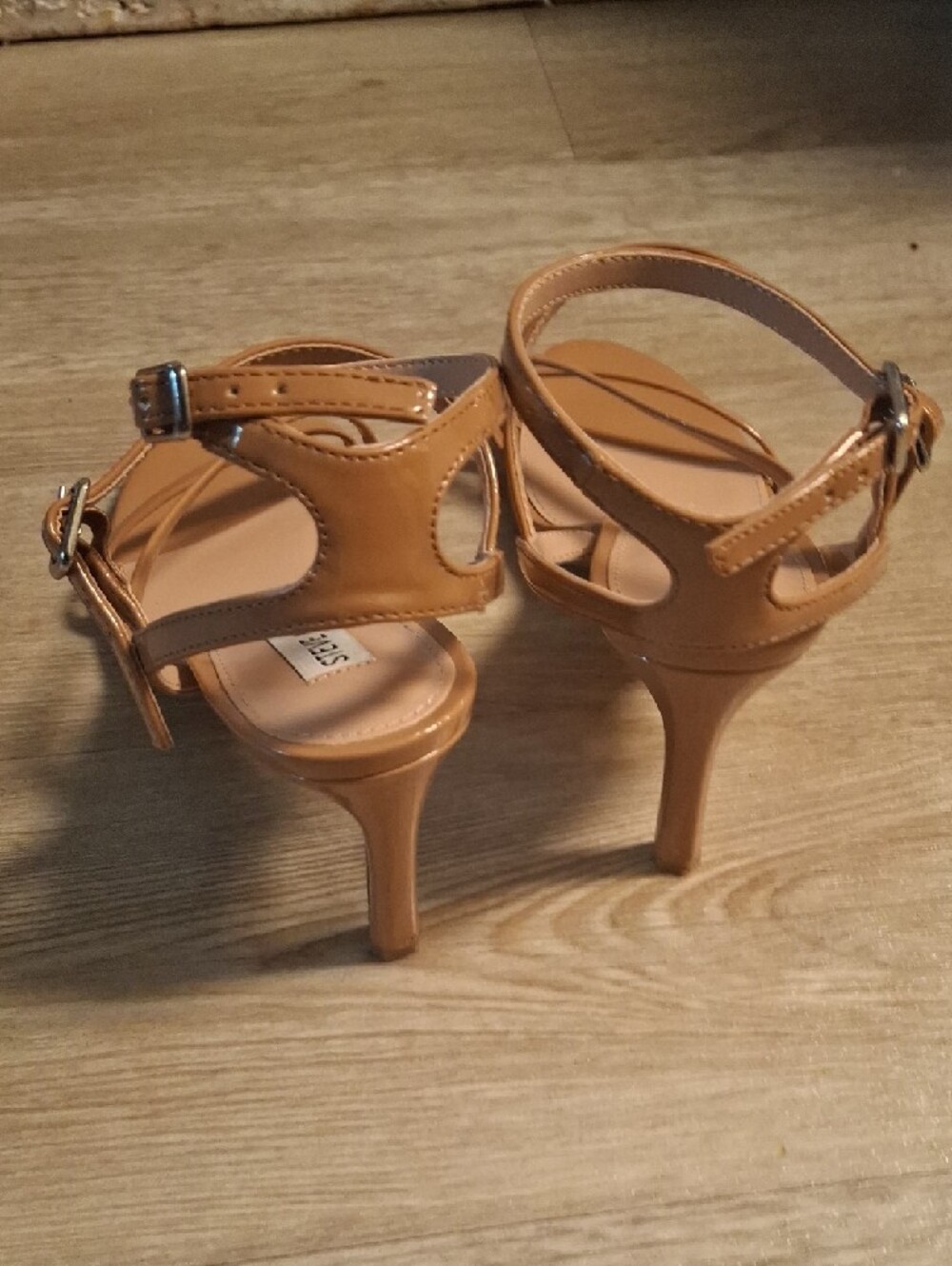 Steve Madden Patent Tan Strappy Lace-Up Sandals - Picture 10 of 13